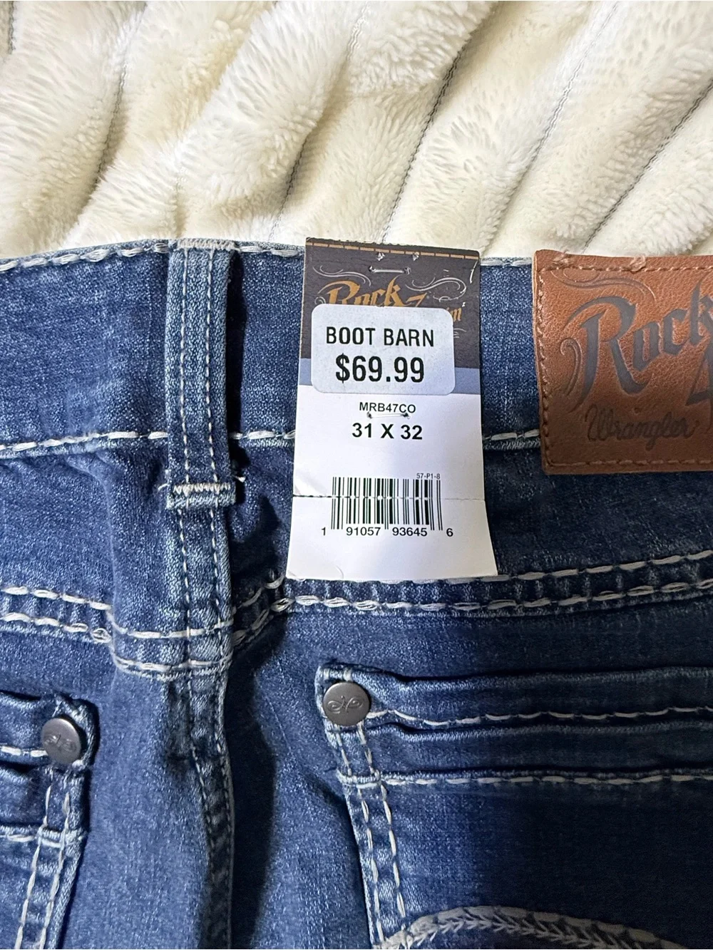 Rock 47 Wrangler Men’s Bootcut Jeans — Dark Blue